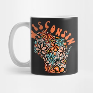 Wisconsin State Design | Artist Designed Illustration Featuring Wisconsin State Filled With Retro Flowers with Retro Hand-Lettering Mug